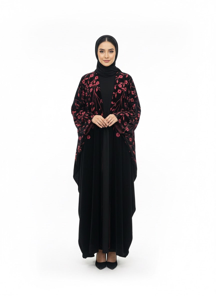 Floral velvet Abaya